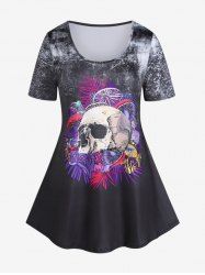 T-shirt Gothique à Imprimé Crâne et Champignon de Grande Taille - Noir 1X | US 14-16