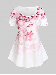T-shirt à Imprimé Floral Courbe de Cottagecore de Grande Taille - Blanc 5x | US 30-32