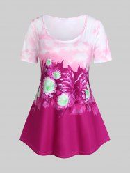 Plus Size Flower Tie Dye Short Sleeves T Shirt -  