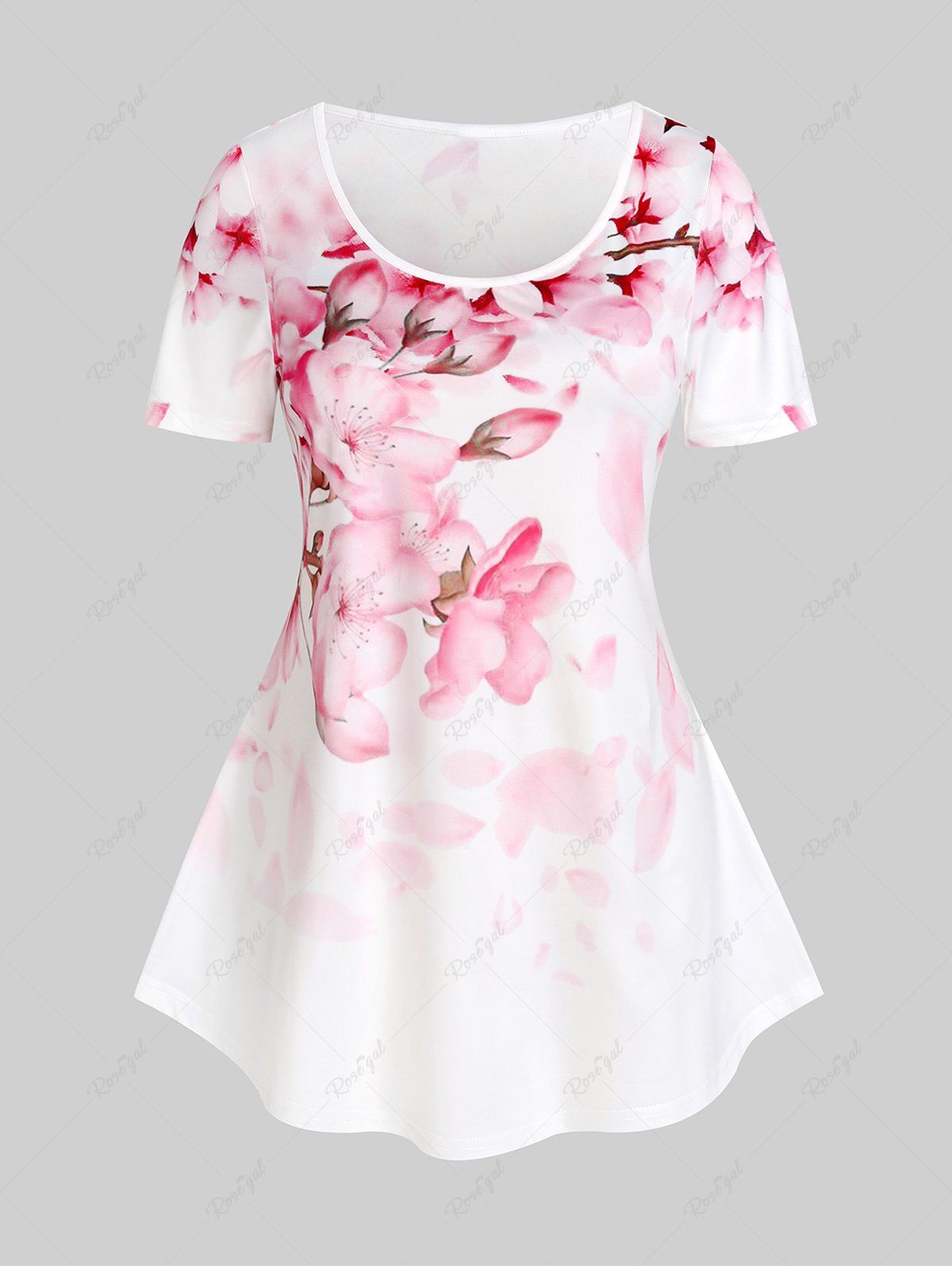 T-shirt à Imprimé Floral Courbe de Cottagecore de Grande Taille Blanc 