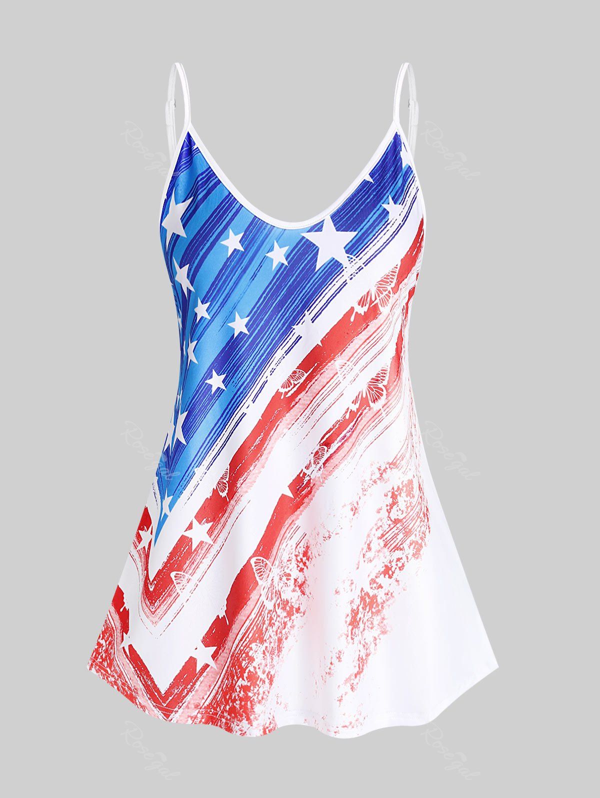 Fashion Plus Size & Curve Patriotic American Flag Print Tank Top  