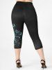 Floral Print Colorblock Tee and High Waist Butterfly Print Gym Capri Leggings Plus Size Summer Outfit -  