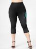 Floral Print Colorblock Tee and High Waist Butterfly Print Gym Capri Leggings Plus Size Summer Outfit -  