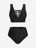Plus Size & Curve Butterfly Lace Up High Waist Longline Three Piece Bikini Swimsuit -  