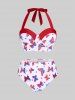 Maillot de Bain Bikini à Imprimé Drapeau Américain Papillon de Grande Taille à Armature Trois Pièces - Blanc 3X