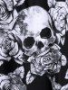 Robe Gothique Croisée à Imprimé Rose et Crâne de Grande Taille - Noir 