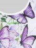 T-shirt de Grande Taille à Manches Courtes Papillon Floral de Cottagecore - Blanc 