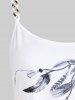 Plus Size Feathers Print Tank Top with Chain -  