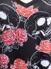 Robe Ligne A Gothique Rose Crâne Croisée de Grande Taille sans Manches - Noir 