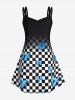 Plus Size Butterfly Checkerboard Crisscross A Line Sleeveless Dress -  