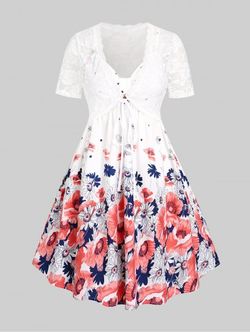 Plus Size Cottagecore Floral A Line Sundress with Tie Lace Crop Top - WHITE - 2X | US 18-20