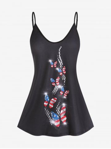 Plus Size & Curve American Flag Butterfly Print Patriotic Tank Top