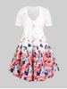 Plus Size Cottagecore Floral A Line Sundress with Tie Lace Crop Top -  