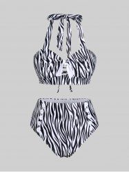 Plus Szie Padded Zebra Stripe Cutout Bowkont Lace Up Bikini Swimsuit -  