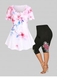 Cottagecore Floral Tee and Capri Leggings Plus Size Summer Outfit -  