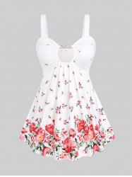 Débardeur Découpé Courbe à Imprimé Fleurs de Cottagecore Grande Taille - Blanc 3X | US 22-24