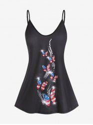 Plus Size & Curve American Flag Butterfly Print Patriotic Tank Top -  