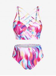 Plus Size & Curve Underwire Crisscross Swirl Print High Waist Longline Bikini Swimsuit -  