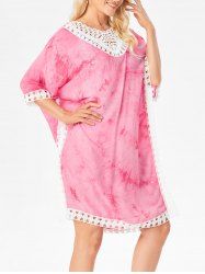 Crochet Insert Tie Dye Poncho Cover Up -  