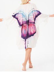 Butterfly Painting Print Open Front  Batwing Sleeve Fringed Cover Up -  