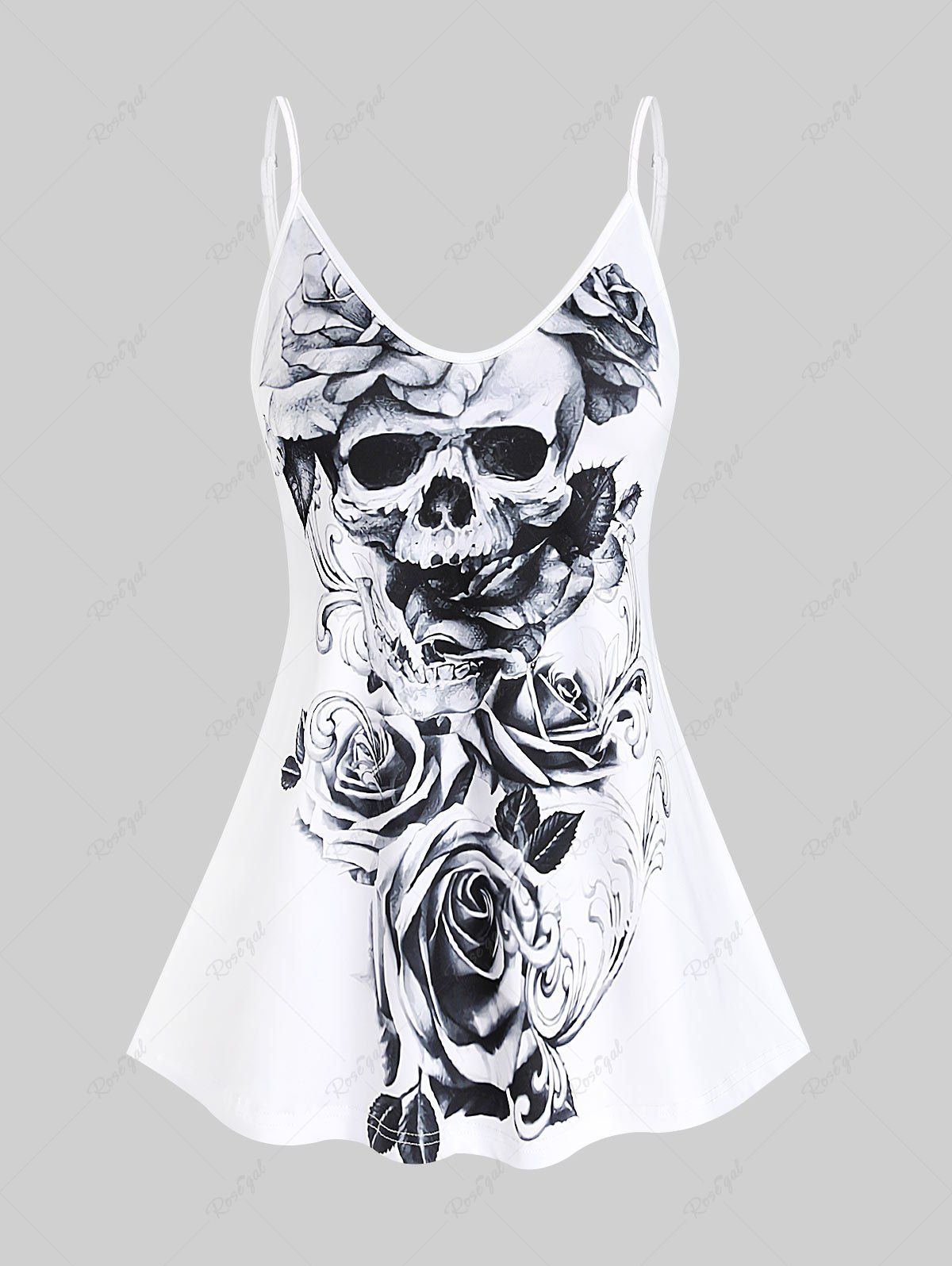 Outfit Plus Size & Curve Gothic Rose Skull Print Tank Top  