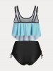 Plus Size & Curve Gothic Skull Print Ruffled Overlay Tankini Swimwear -  