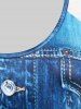 Débardeur à Imprimé 3D Jean Panneau en Dentelle de Grande Taille - Bleu M | US 10