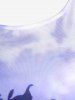 Plus Size Flower Printed Colorblock Short Sleeves T Shirt -  
