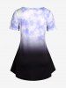 Plus Size Flower Printed Colorblock Short Sleeves T Shirt -  