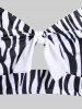 Plus Szie Padded Zebra Stripe Cutout Bowkont Lace Up Bikini Swimsuit -  
