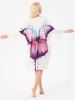 Butterfly Painting Print Open Front  Batwing Sleeve Fringed Cover Up -  