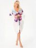 Butterfly Painting Print Open Front  Batwing Sleeve Fringed Cover Up -  