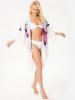 Robe Cache-Maillot à Imprimé Papillon Peinture Ouverte en Avant à Manches Chauve-souris - Blanc XXXL