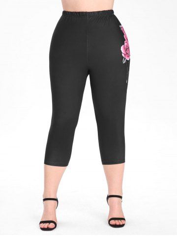 Plus Size High Waist Floral Print Capri Leggings