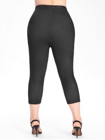 Plus Size High Waist Floral Print Capri Leggings