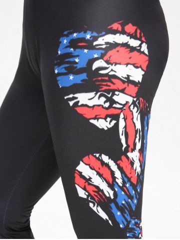 Plus Size Patriotic American Flag Hearts Print Capri Leggings