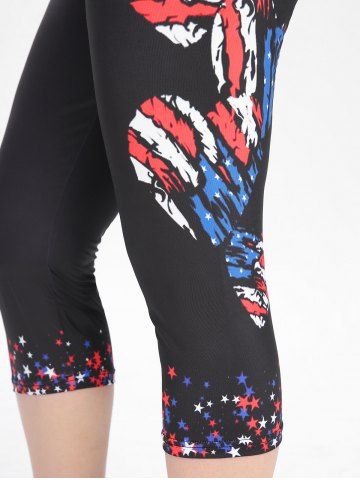 Plus Size Patriotic American Flag Hearts Print Capri Leggings