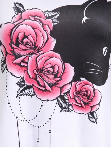 Plus Size Rose Cat Print Graphic T-shirt