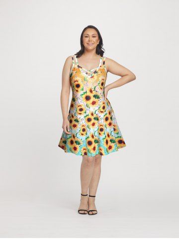 Plus Size & Curve Crisscross Sunflower Print Sundress