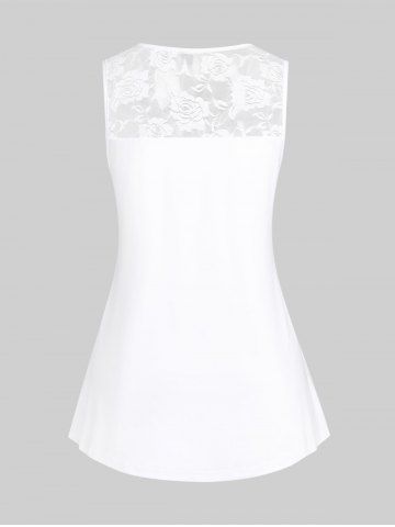 Plus Size Rose Print Lace Panel Tank Top