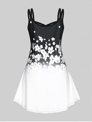 Plus Size Monochrome Floral Print Crisscross Sundress