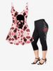 Gothic Rose Skull Tank Top and Capri Leggings Plus Size Summer Outfit -  