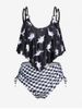 Plus Size Dinosaur Checkerboard Print Ruffled Overlay Cinched Tankini Swimsuit -  