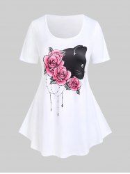 T-shirt Graphique à Imprimé Chat Rose de Grande Taille - Blanc 2X | US 18-20
