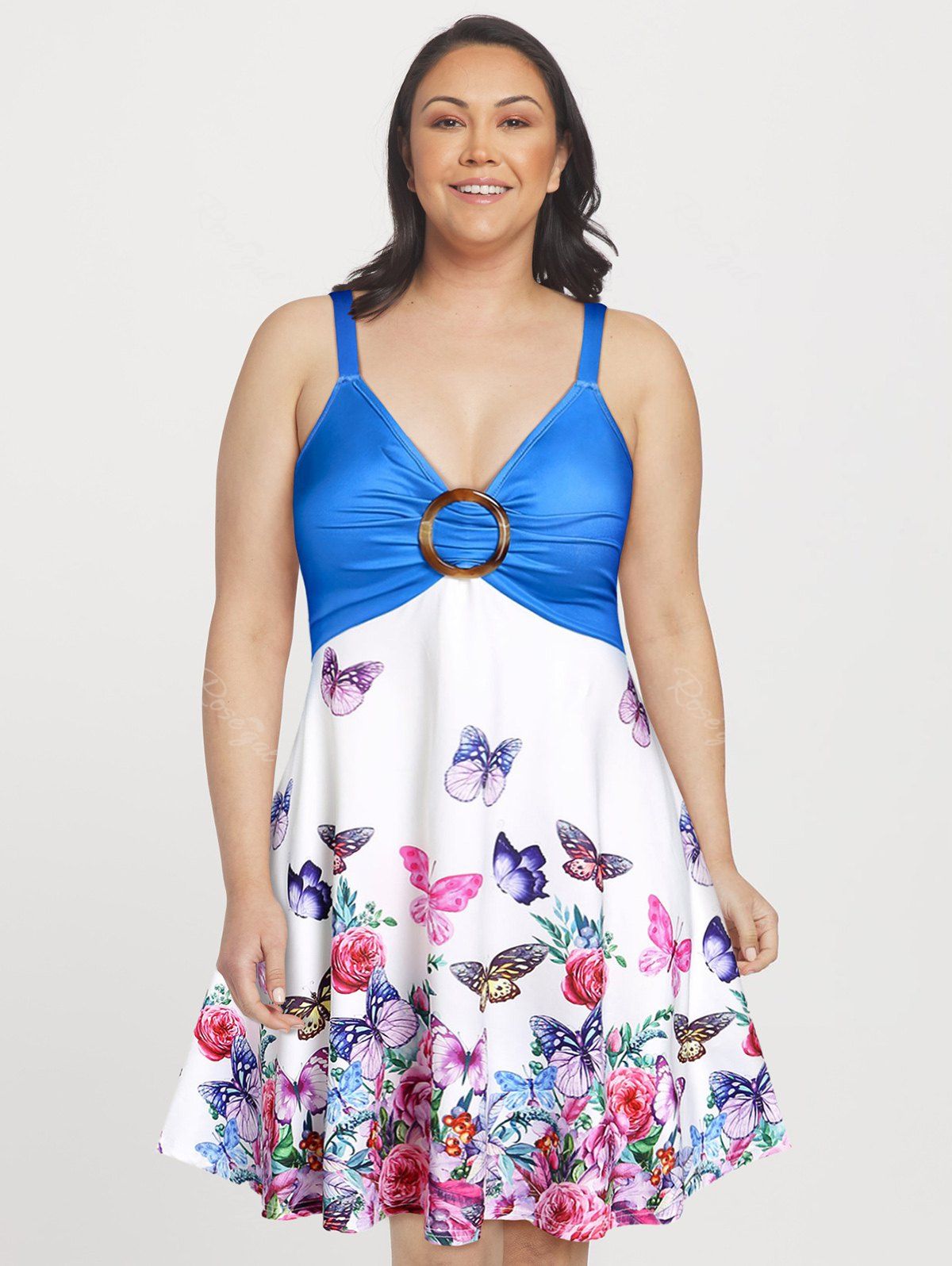 Outfits Plus Size & Curve Butterfly Print Crisscross O Ring Sundress  