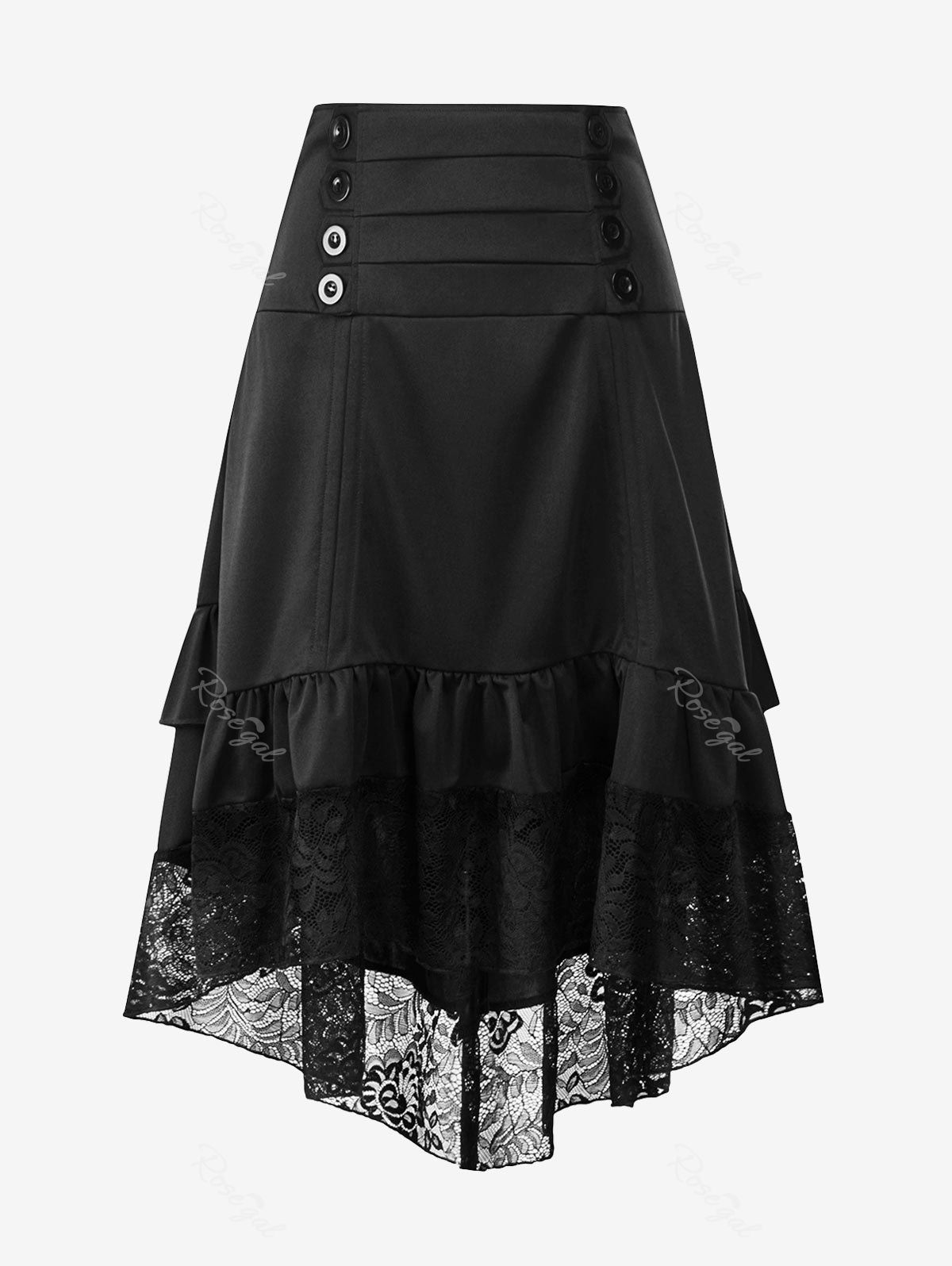 Affordable Plus Size & Curve Gothic Lace Insert High Low Flounced Midi Skirt  