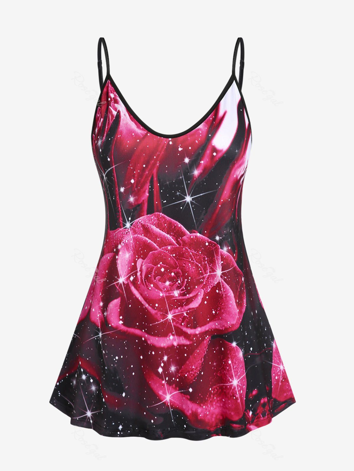 Chic Plus Size Rose Print Flowy Cami Top  
