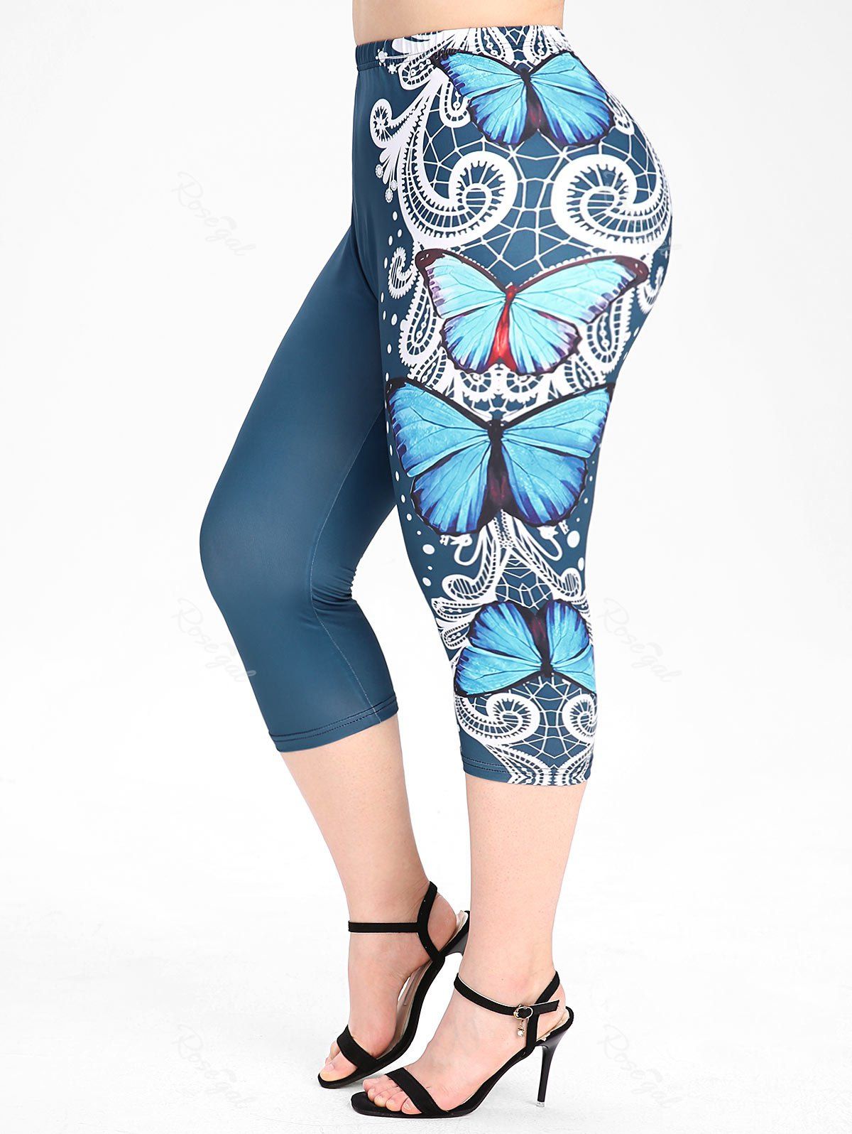 Trendy Plus Size Ombre Color Butterfly Print Capri Leggings  