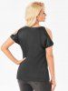 Heart Rose Print Cold Shoulder Tee -  