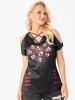 Heart Rose Print Cold Shoulder Tee -  